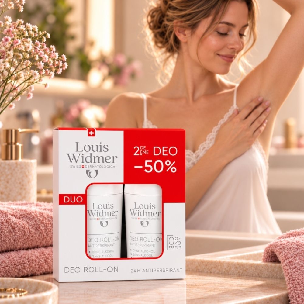 Pack duo Louis Widmer Deo Roll-On avec deux roll-ons de 50ml. Antiperspirant 24h.