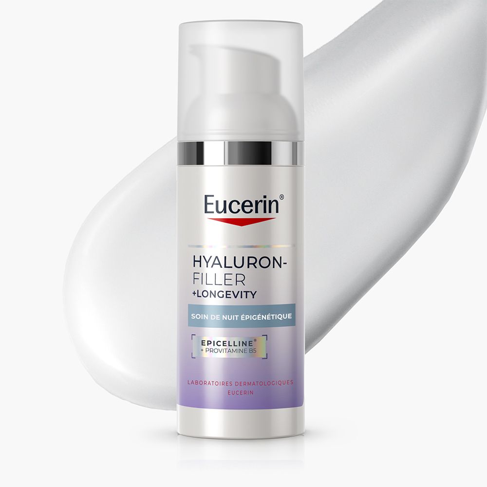 Arrière du flacon Eucerin Hyaluron-Filler + Longevity Soin de Nuit.