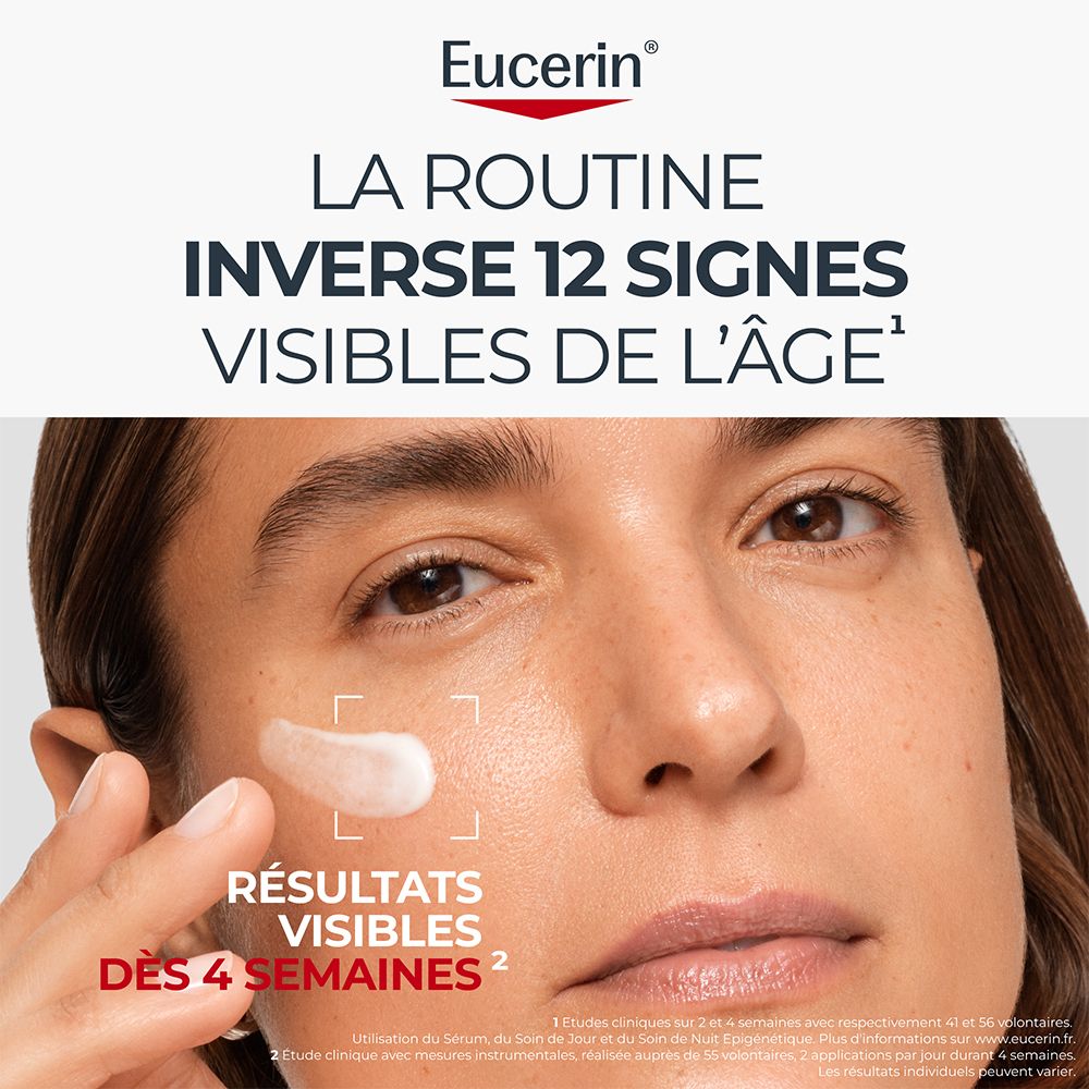 Vue latérale du flacon Eucerin Hyaluron-Filler + Longevity Soin de Nuit.