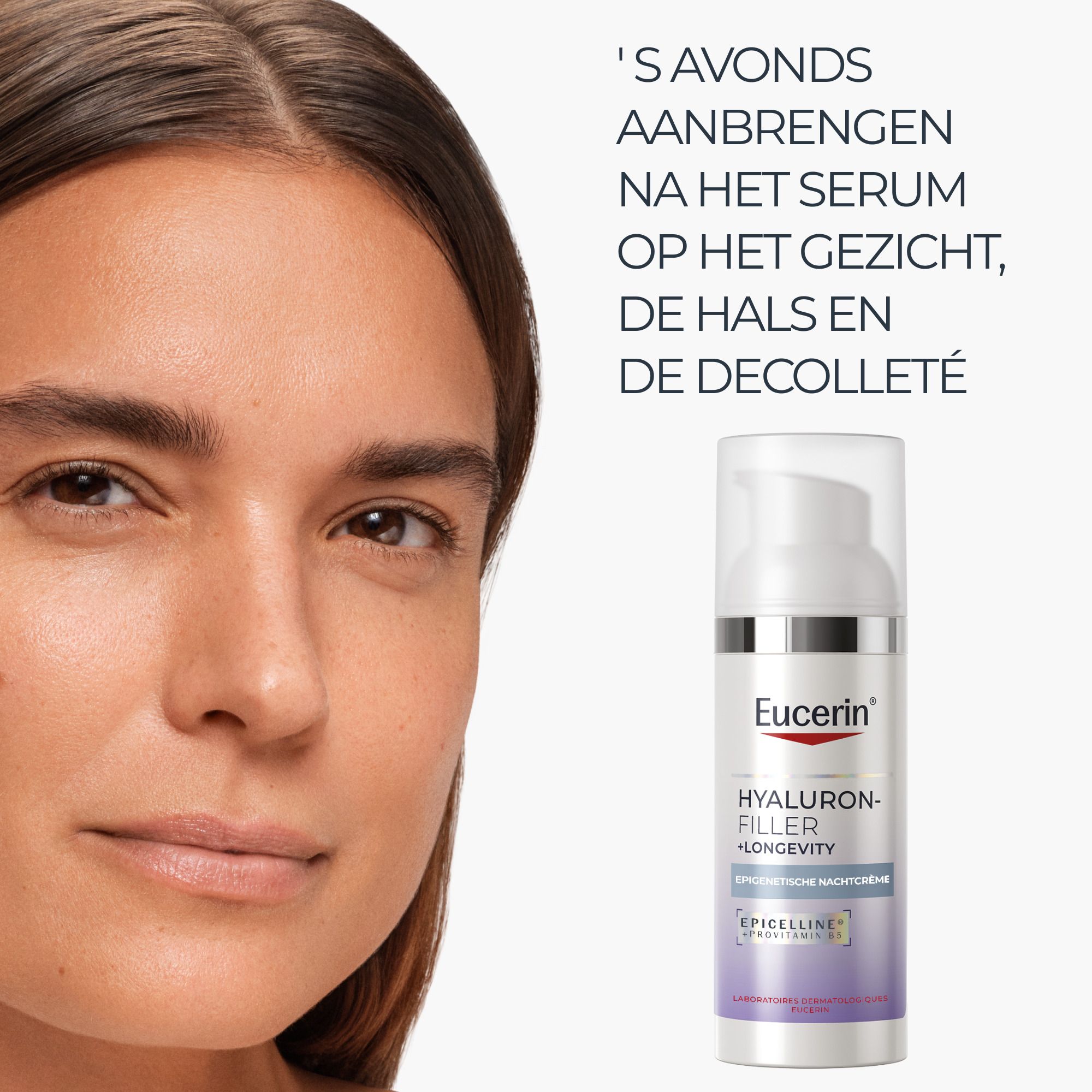 Eucerin Hyaluron-Filler + Longevity Nachtcrème flacon, 50ml, met pompje.