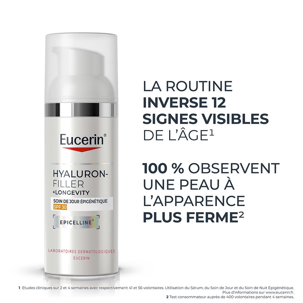 Eucerin Hyaluron-Filler + Longevity Soin de Jour SPF 30, vue latérale.