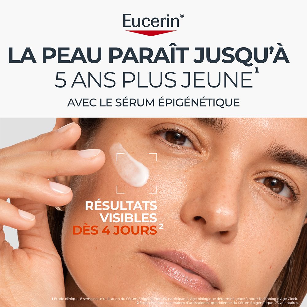 Vue latérale du flacon Eucerin Hyaluron-Filler + Longevity Sérum.