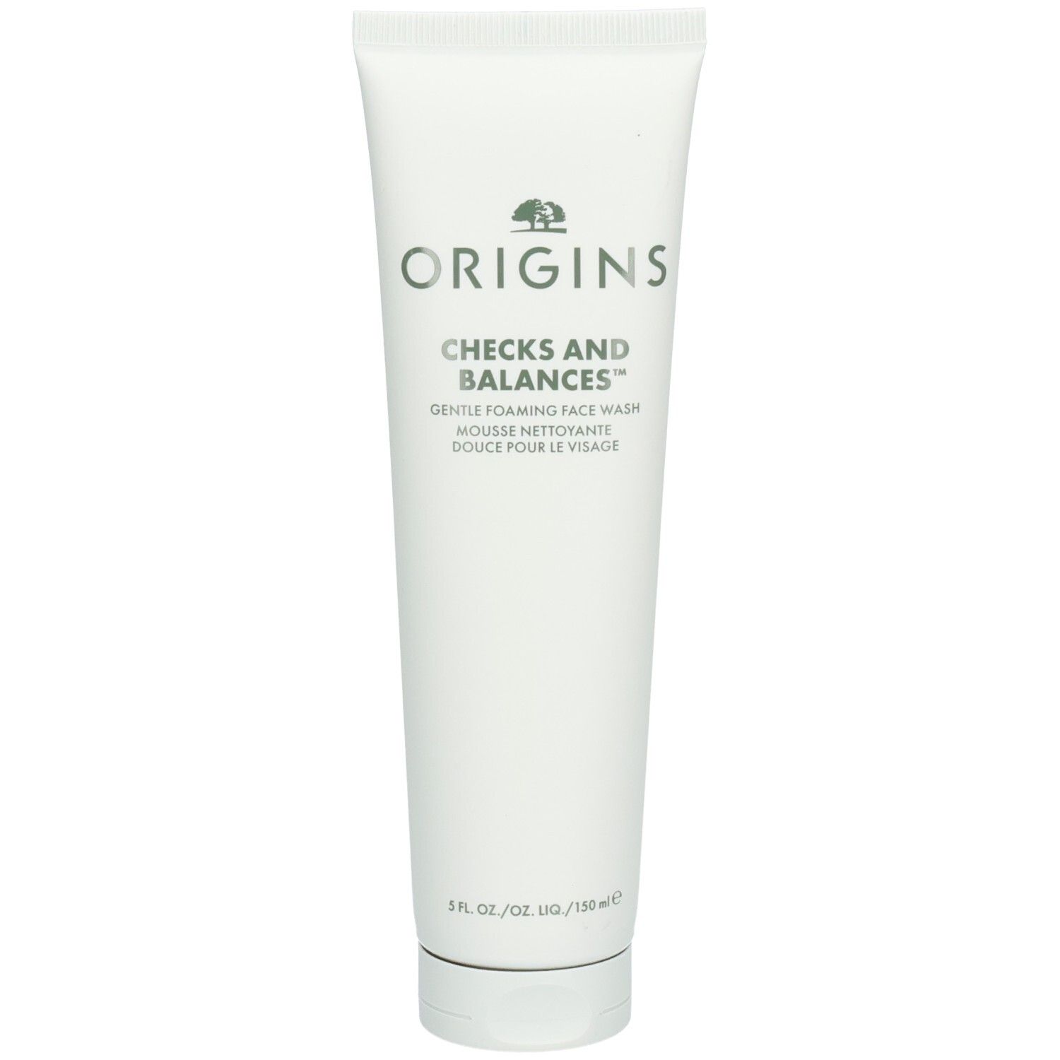 Tube blanc avec logo et texte verts. Nom du produit : Checks and Balances. Contient du texte en anglais et en français.