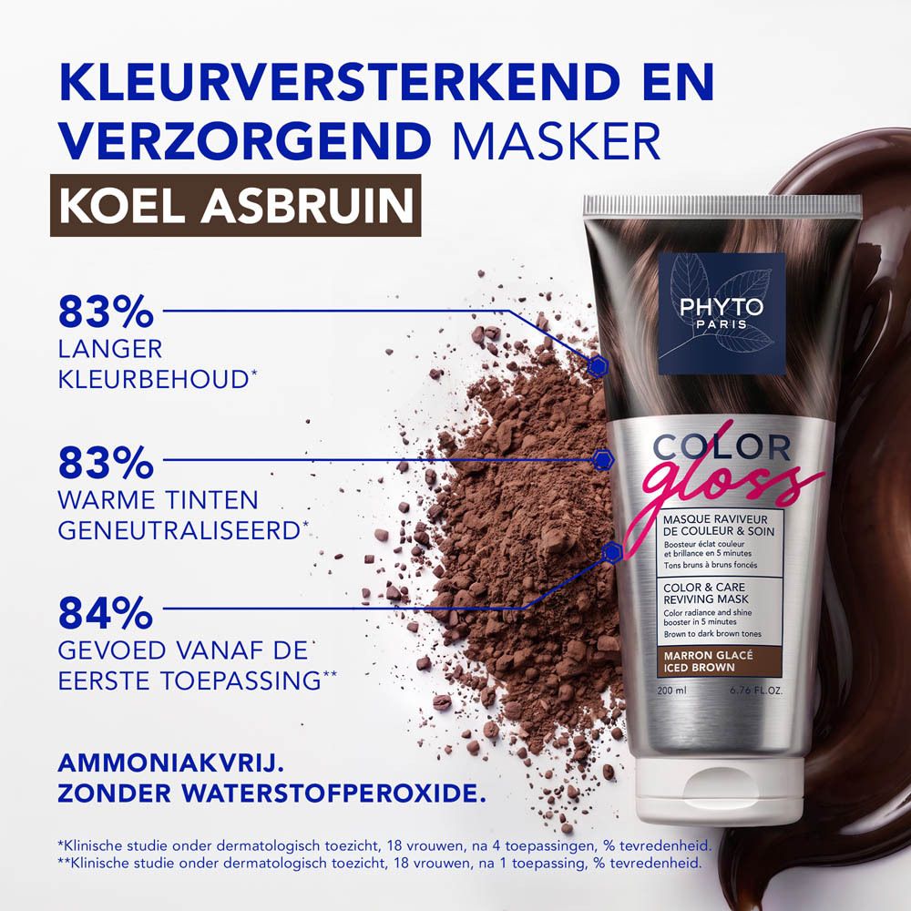 Phyto Color Gloss haarmasker voor koel asbruin. Tube van 200ml.