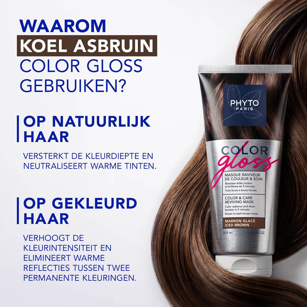 Phyto Color Gloss: Glansmasker voor bruin haar. Tube van 200 ml.