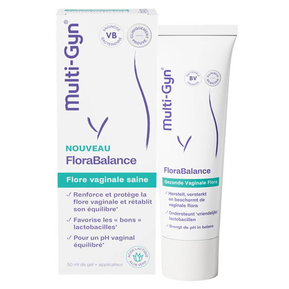 Multi-Gyn FloraBalance gel tube. Etikettering in het Frans en Duits.