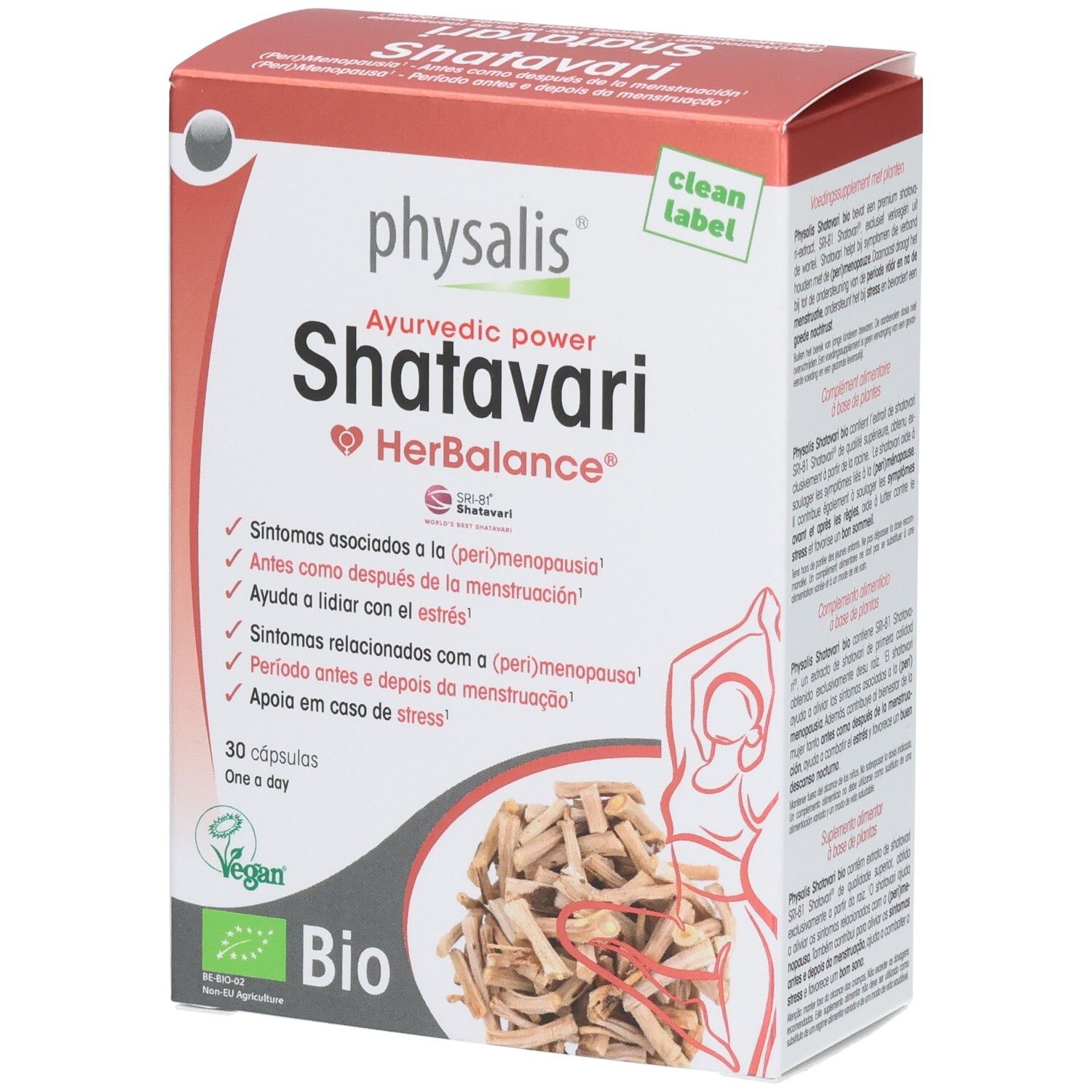 Physalis Shatavari HerBalance verpakking met 30 capsules, biologisch gecertificeerd.
