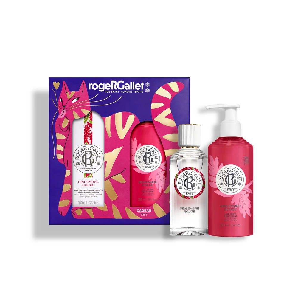 Roger & Gallet geschenkset, vooraanzicht, met Eau Parfumée en Bodylotion.