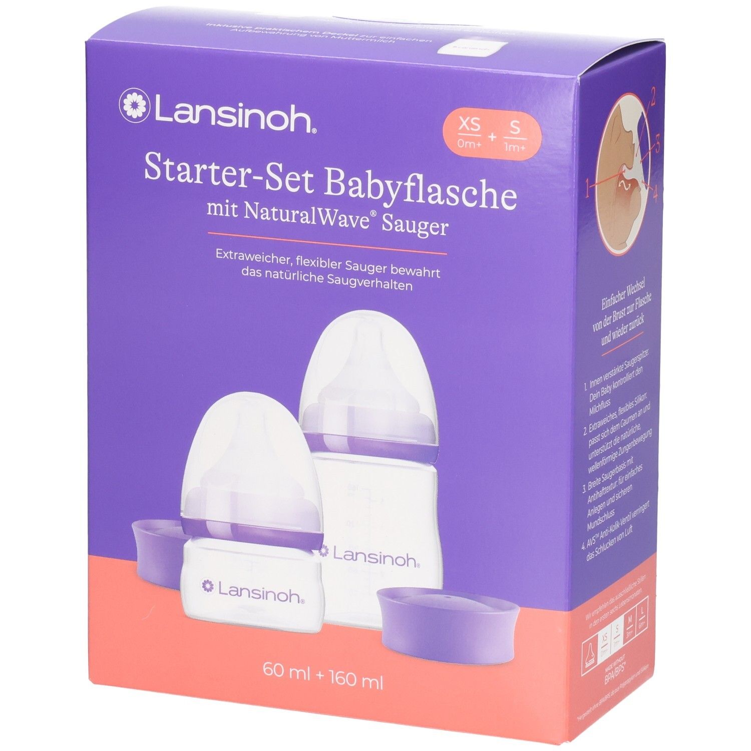 Lansinoh Starter-Set Biberons avec tétines NaturalWave, 60 ml + 160 ml.