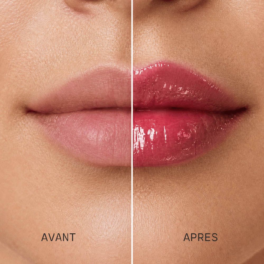 Modèle de lèvres présentant le Couleurs de Noir Peptide Lip Glaze 02 Glazed Nectar, lèvres pleines et brillantes.
