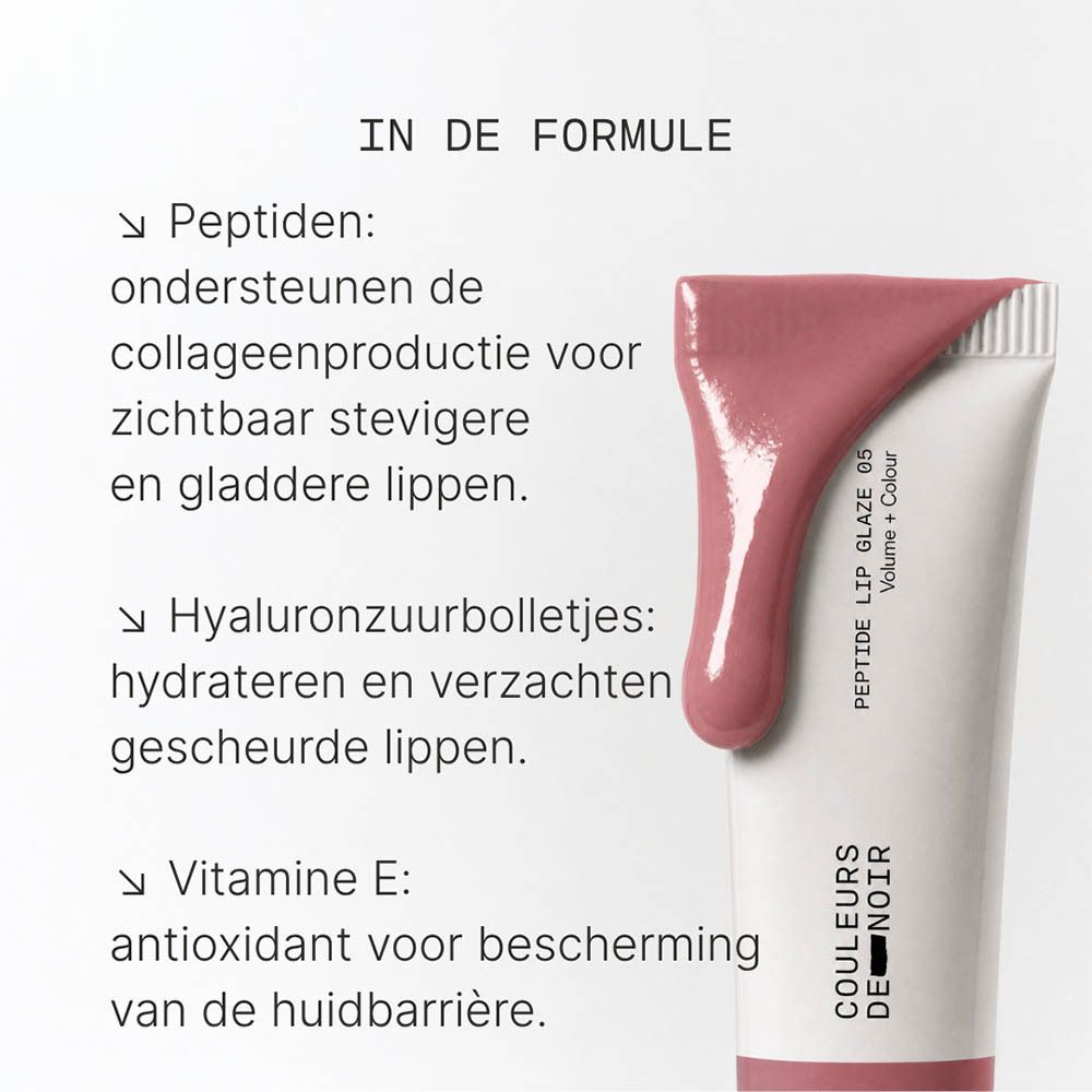 Textuur- en verzorgingsbeschrijving van de Couleurs de Noir Peptide Lip Glaze.