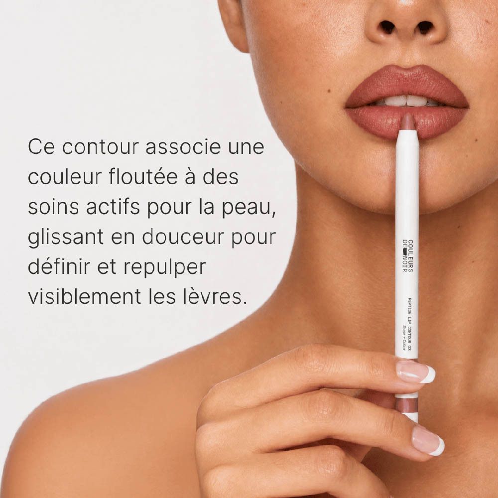Emballage du crayon à lèvres 'Couleurs de Noir Peptide Lip Contour 04 Velvet Plum'.