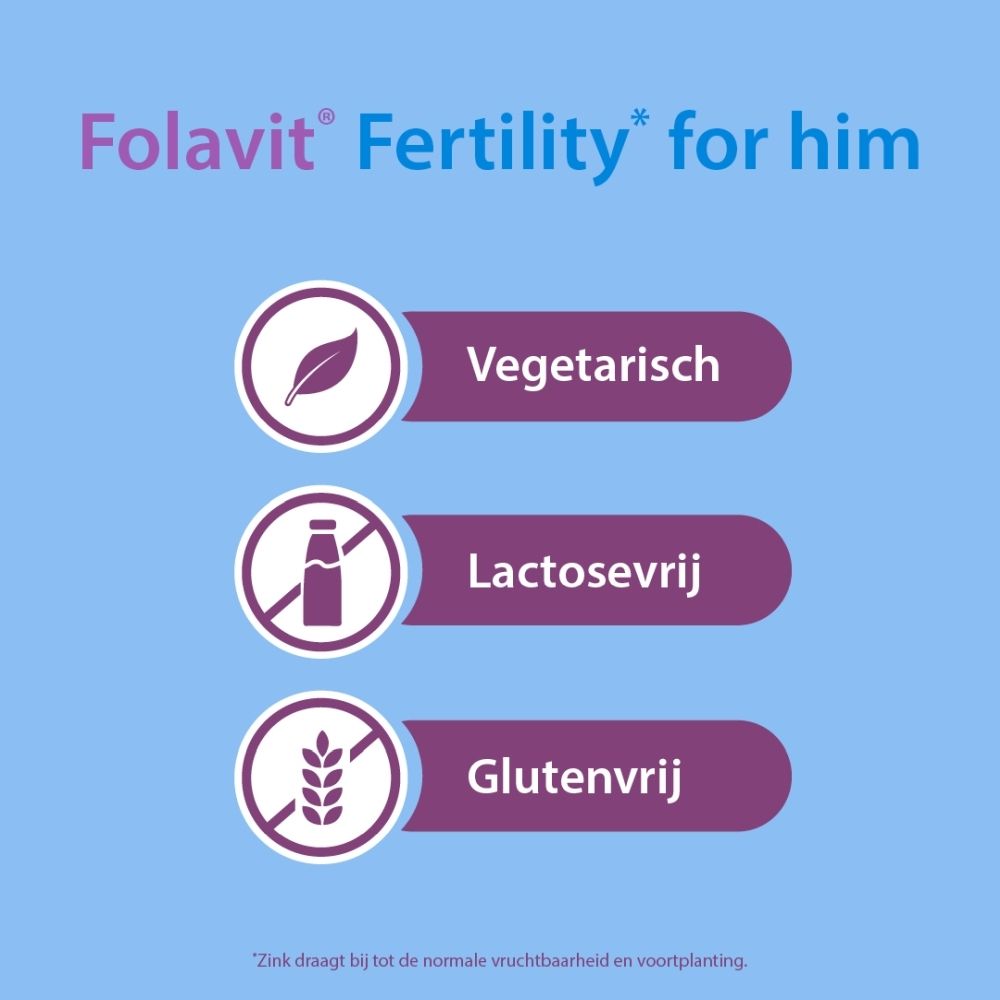 Folavit Fertility for him: Vegetarisch, Lactosevrij, Glutenvrij.