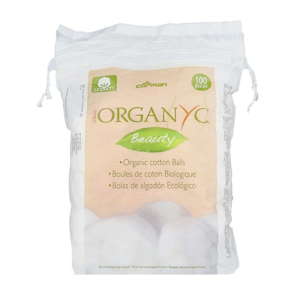 Boules de coton bio Organyc, 100 pièces. Dans un sac refermable.