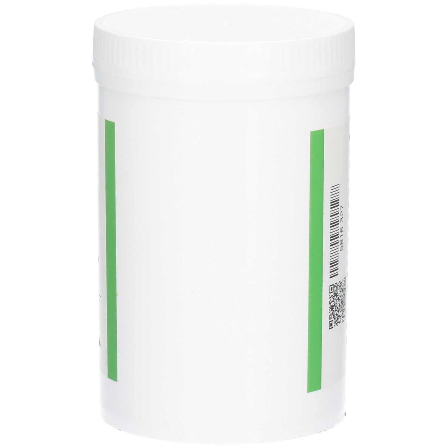 Pot blanc avec bande verte. Aucune désignation de produit visible.