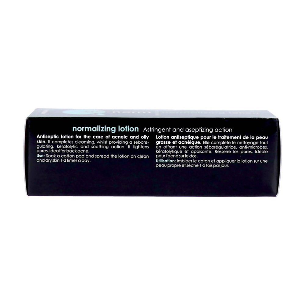 Frezyderm Ac-Norm Lotion: Achterkant van de fles met gebruiksinstructies.