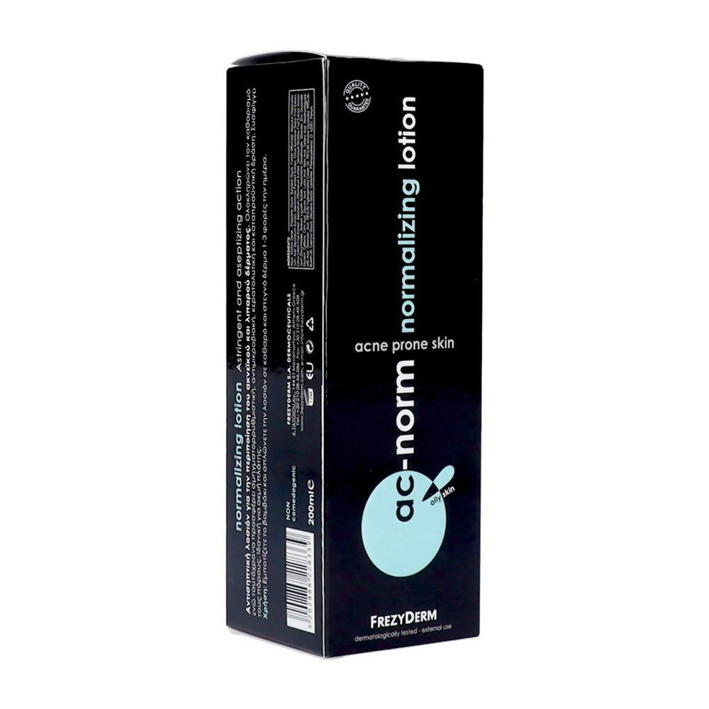 Frezyderm Ac-Norm Lotion: Zijaanzicht van de fles met batchnummer.