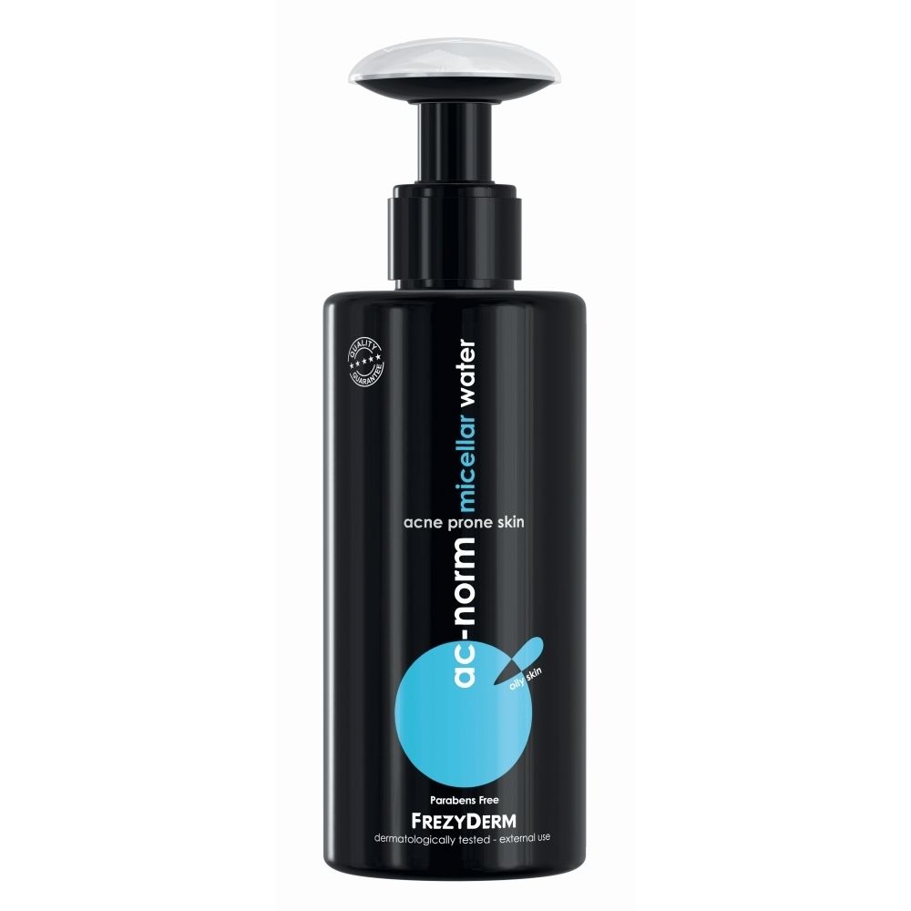 Frezyderm Ac-Norm Micellair Water fles met pompdispenser.