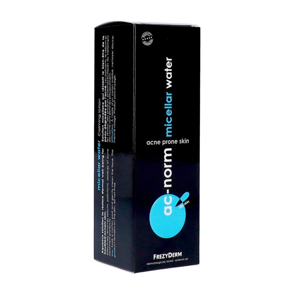 Frezyderm Ac-Norm Micellair Water fles met pompdispenser, achterkant.