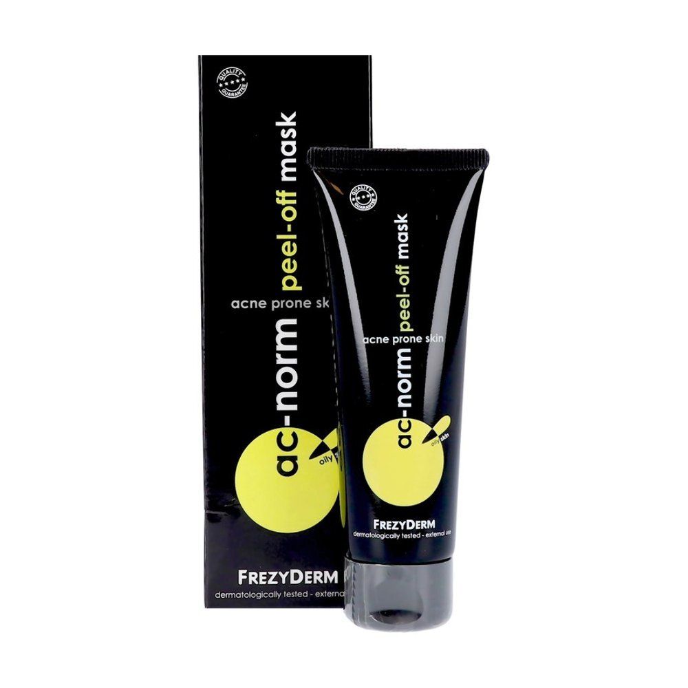 Achterkant van de Frezyderm Ac-Norm Peel-Off Mask tube met gebruiksinstructies.