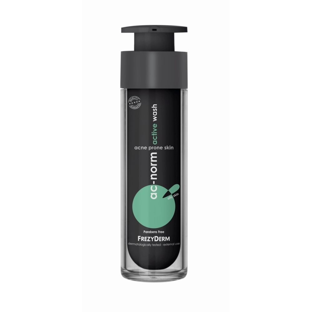 Fles Frezyderm Ac-Norm Active Wash voor acne-gevoelige huid.
