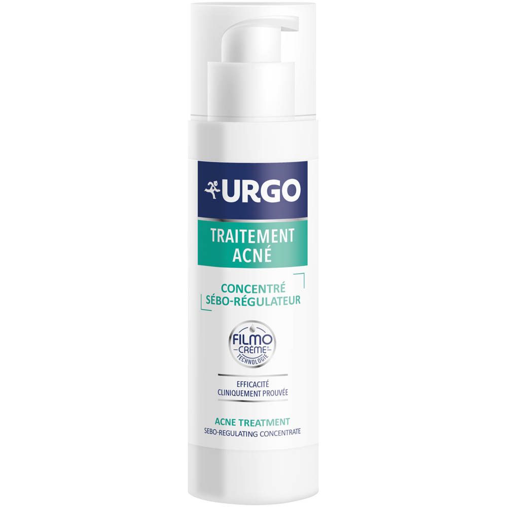 Urgo Acne Gel Concentraat, zijaanzicht verpakking met Franse en Engelse teksten.