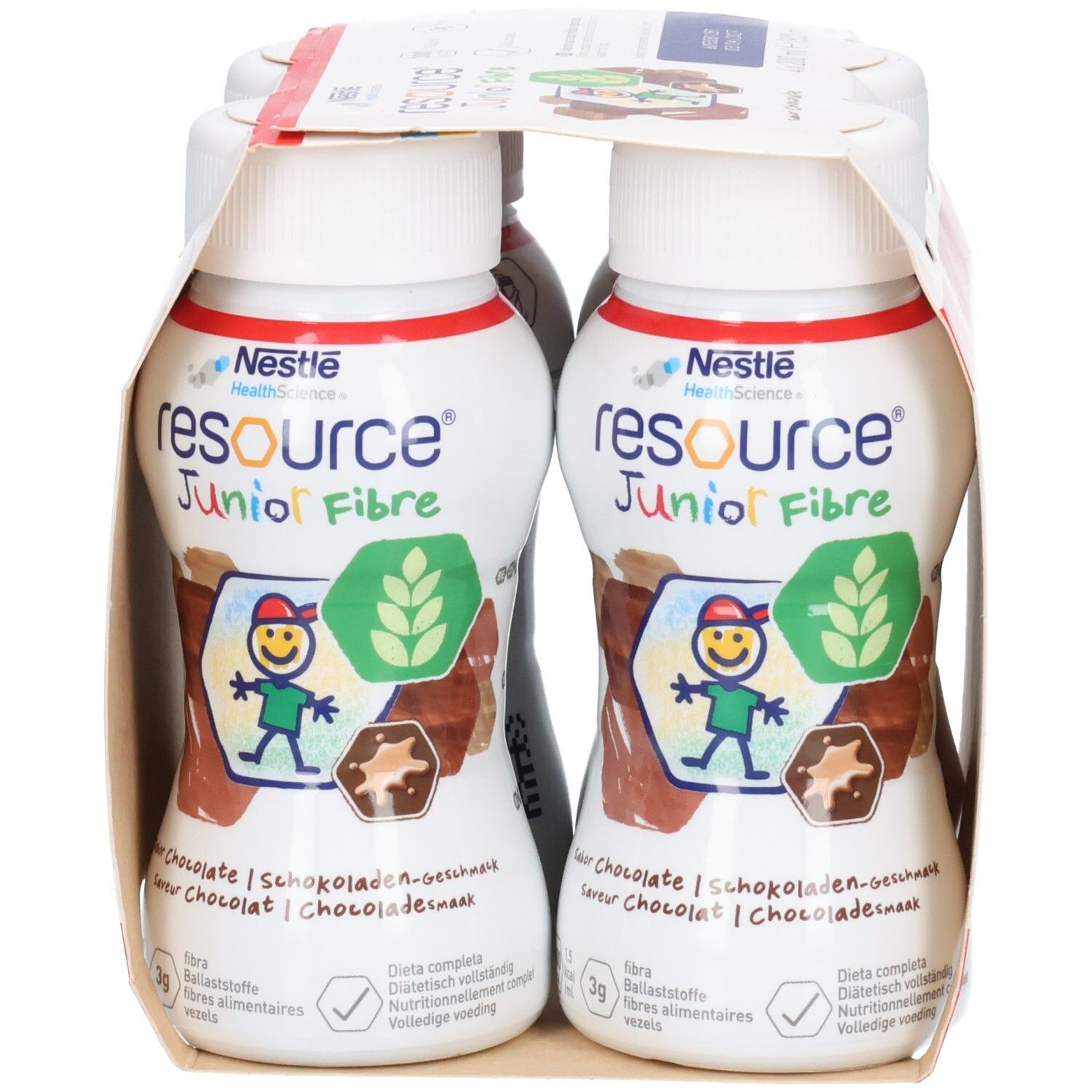 Nestlé Resource Junior Fibre saveur Chocolat, 4 bouteilles de 200ml.