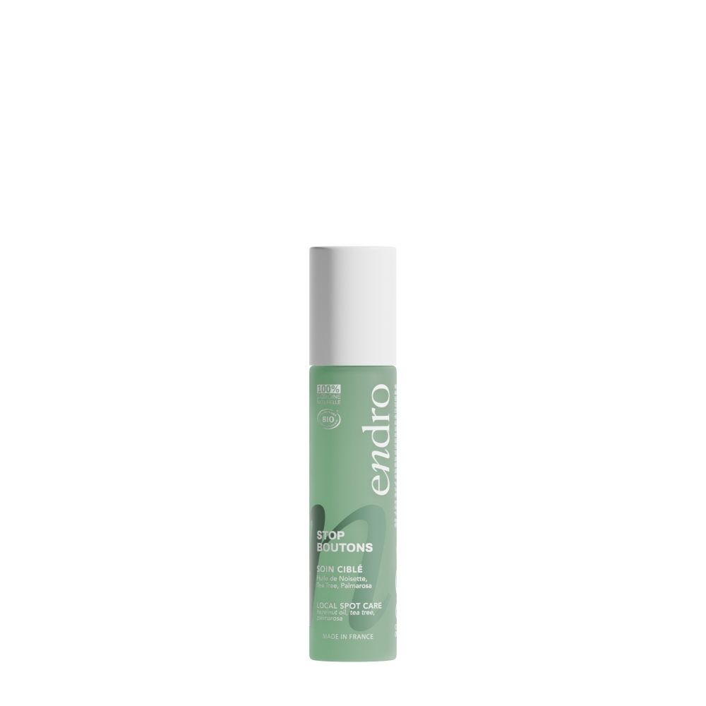 Endro Stop Boutons: Groene fles met witte dop. Gerichte behandeling voor onzuiverheden.