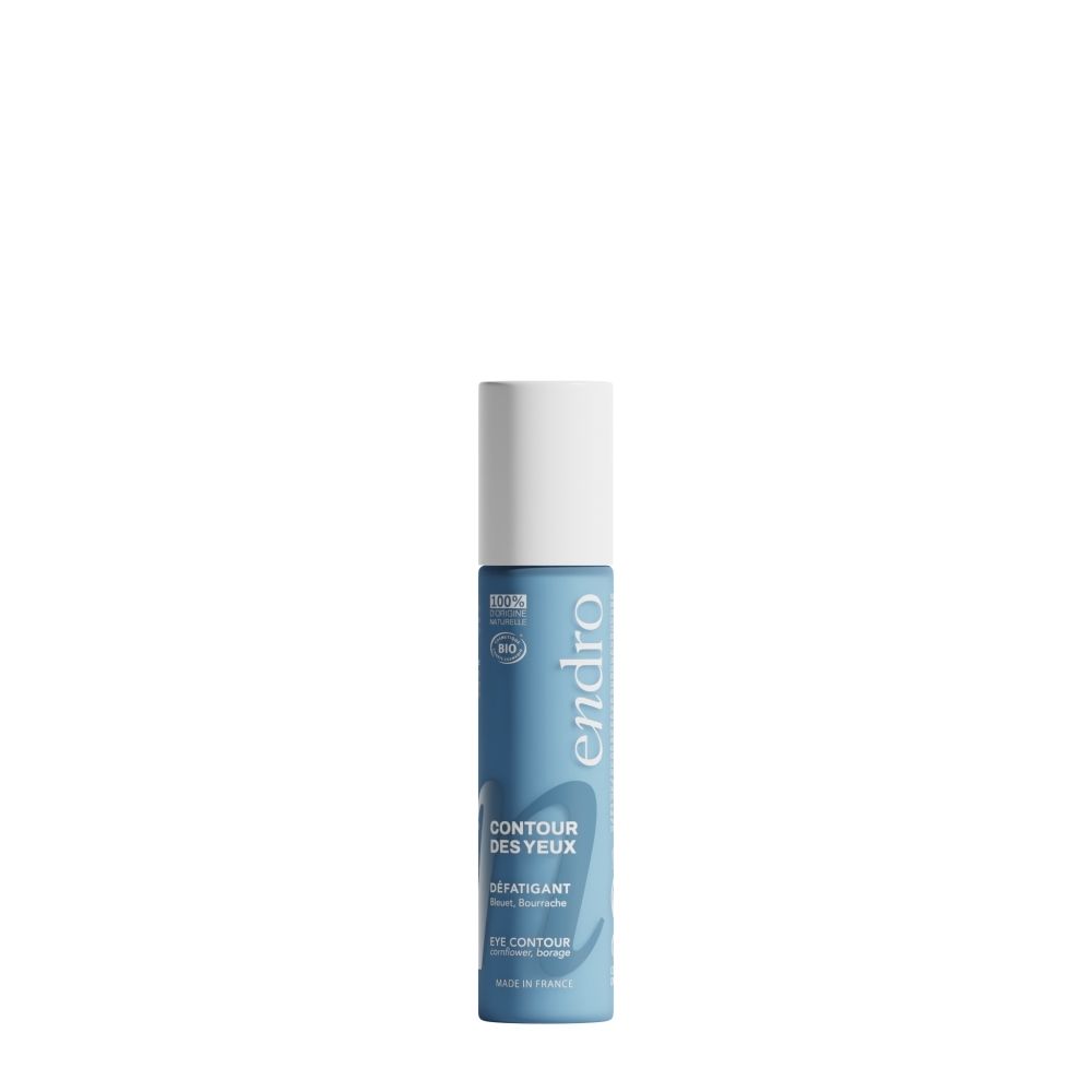 Endro Oogcontourverzorging: Blauwe fles met witte dop. Nederlandse belettering.