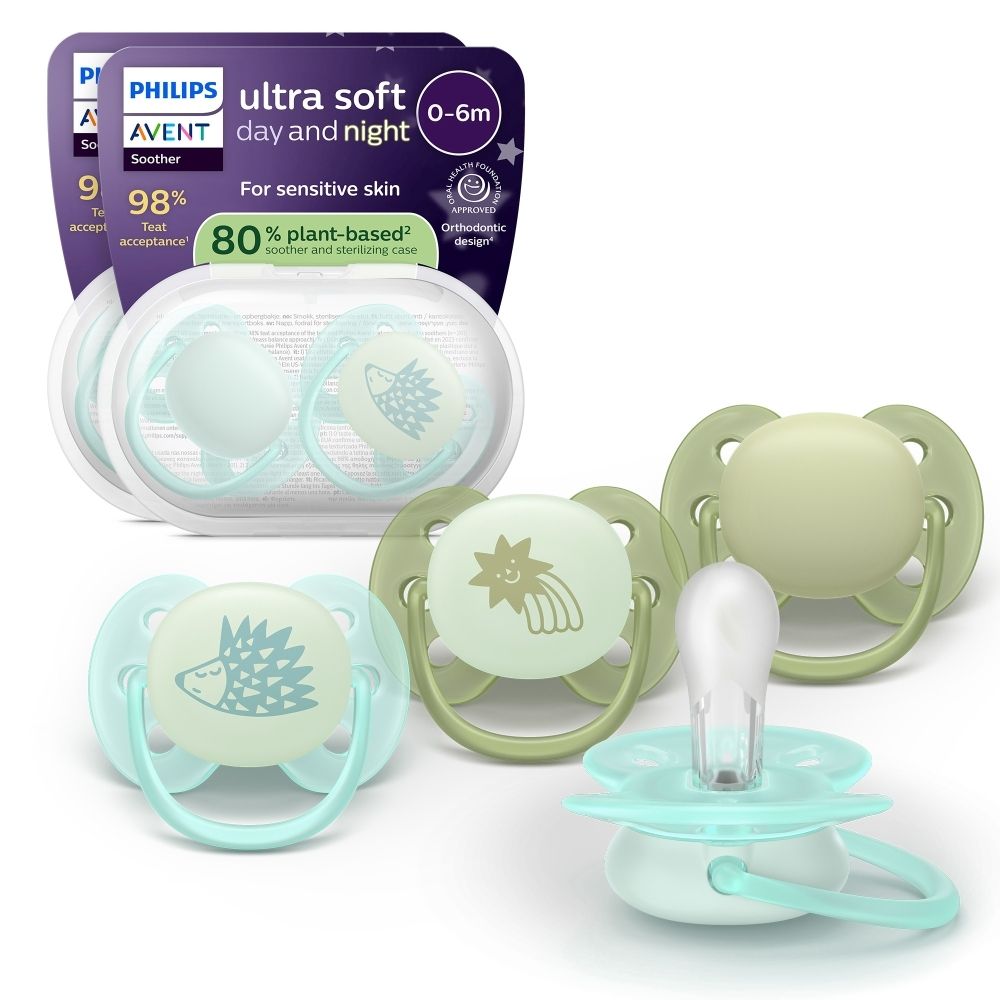 Verschillende fopspenen in diverse designs en kleuren. Verpakt in een transparante blisterverpakking. Merk Philips AVENT.