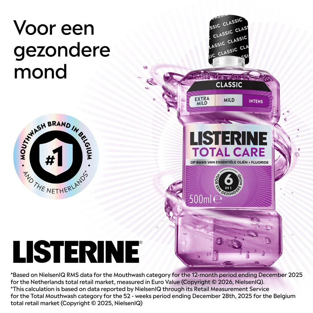 Listerine Total Care mondwater in paarse fles, 500ml.