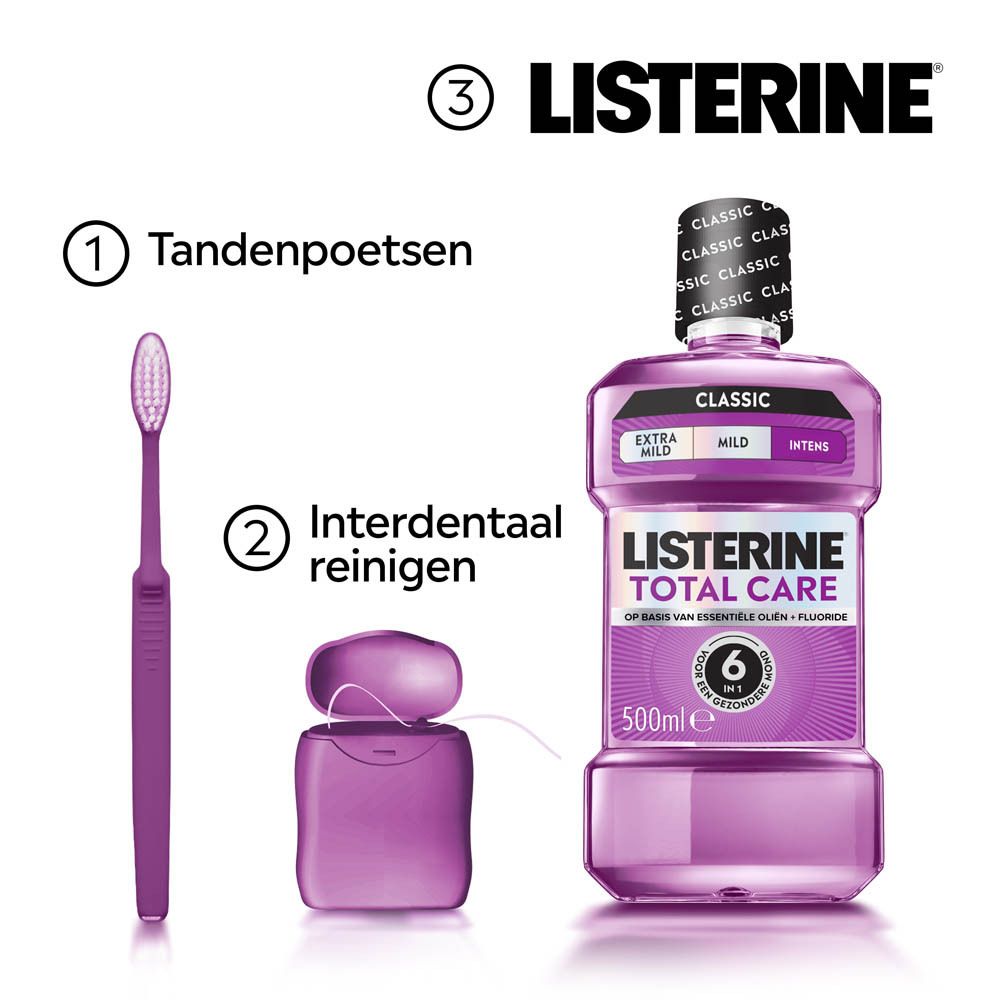 Paarse tandenborstel en flossdispenser.