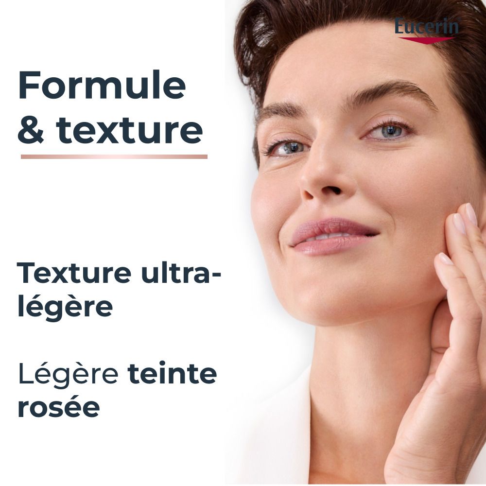 Produits de soin Eucerin : eau micellaire, sérum, crème de jour.
