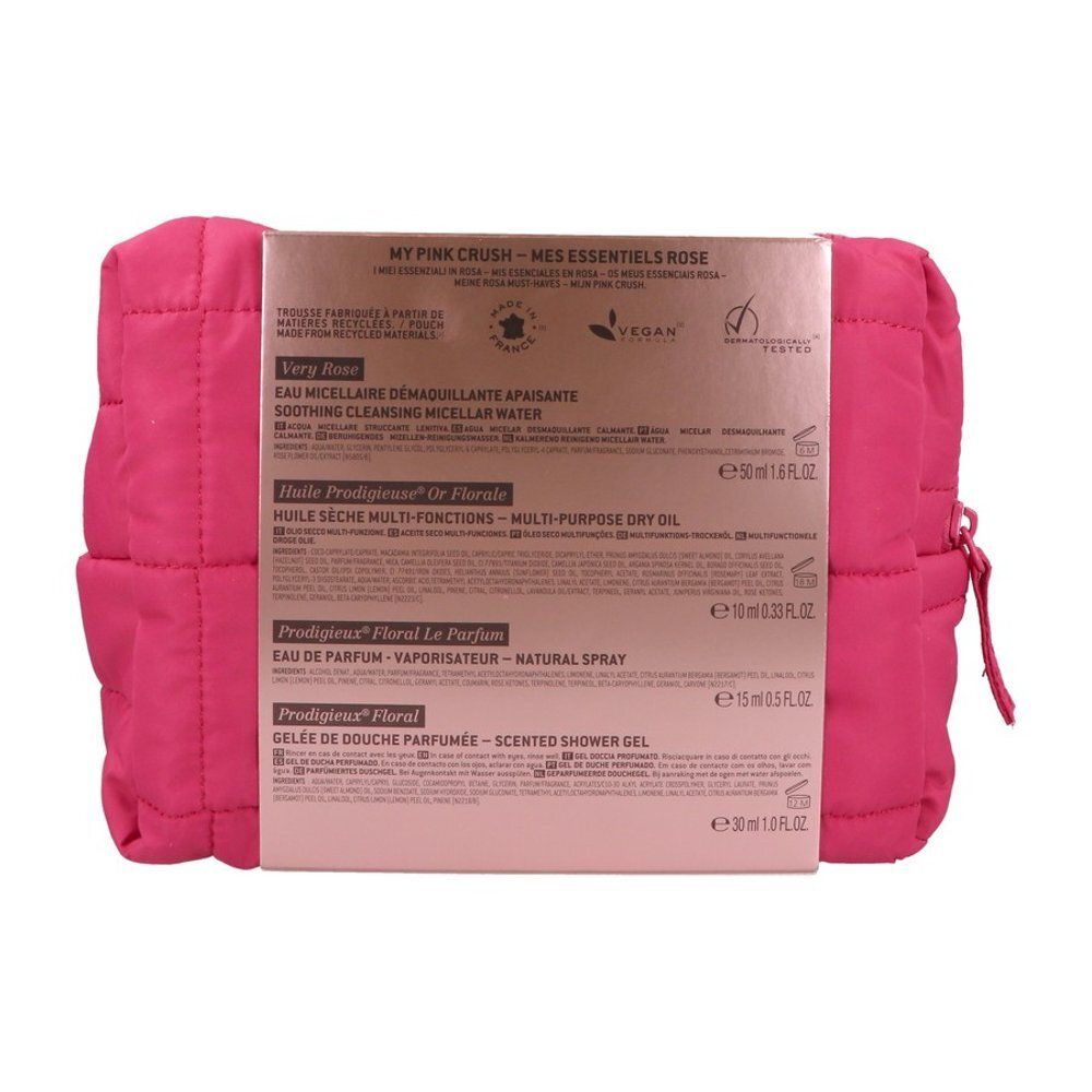 Nuxe My Pink Crush cosmeticaset, zijaanzicht met ritssluiting van de toilettas.