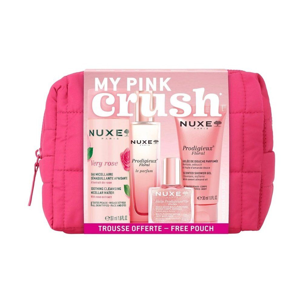 Nuxe My Pink Crush cosmeticaset, schuine achteraanzicht met ritssluiting.