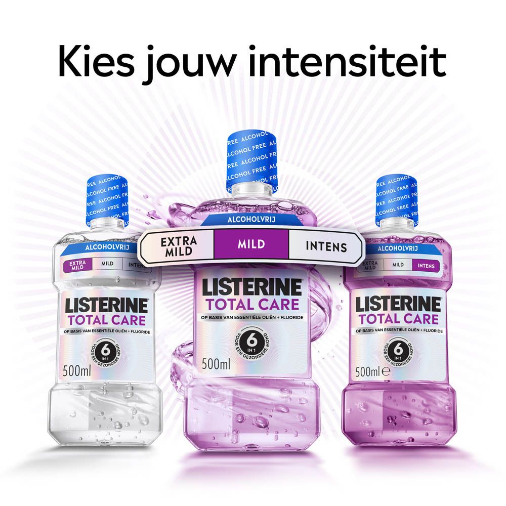 Listerine Total Care Extra Mild mondspoeling, zijaanzicht van de fles.