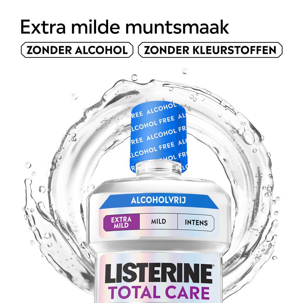 Listerine Total Care Extra Mild mondspoeling: complete mondgezondheid, reinigt waar tandenborstel niet komt.