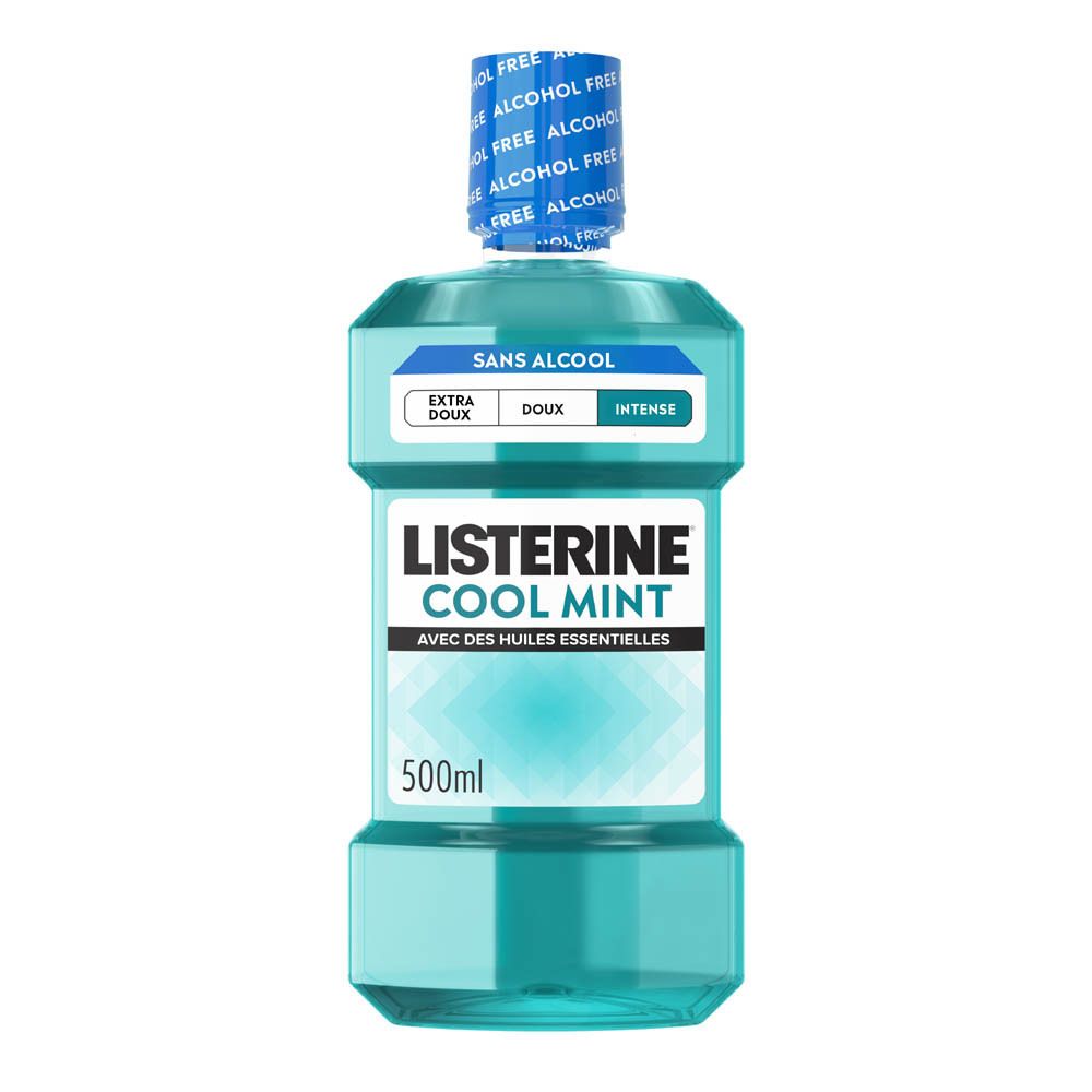Bain de bouche Listerine Cool Mint, 500ml, sans alcool.