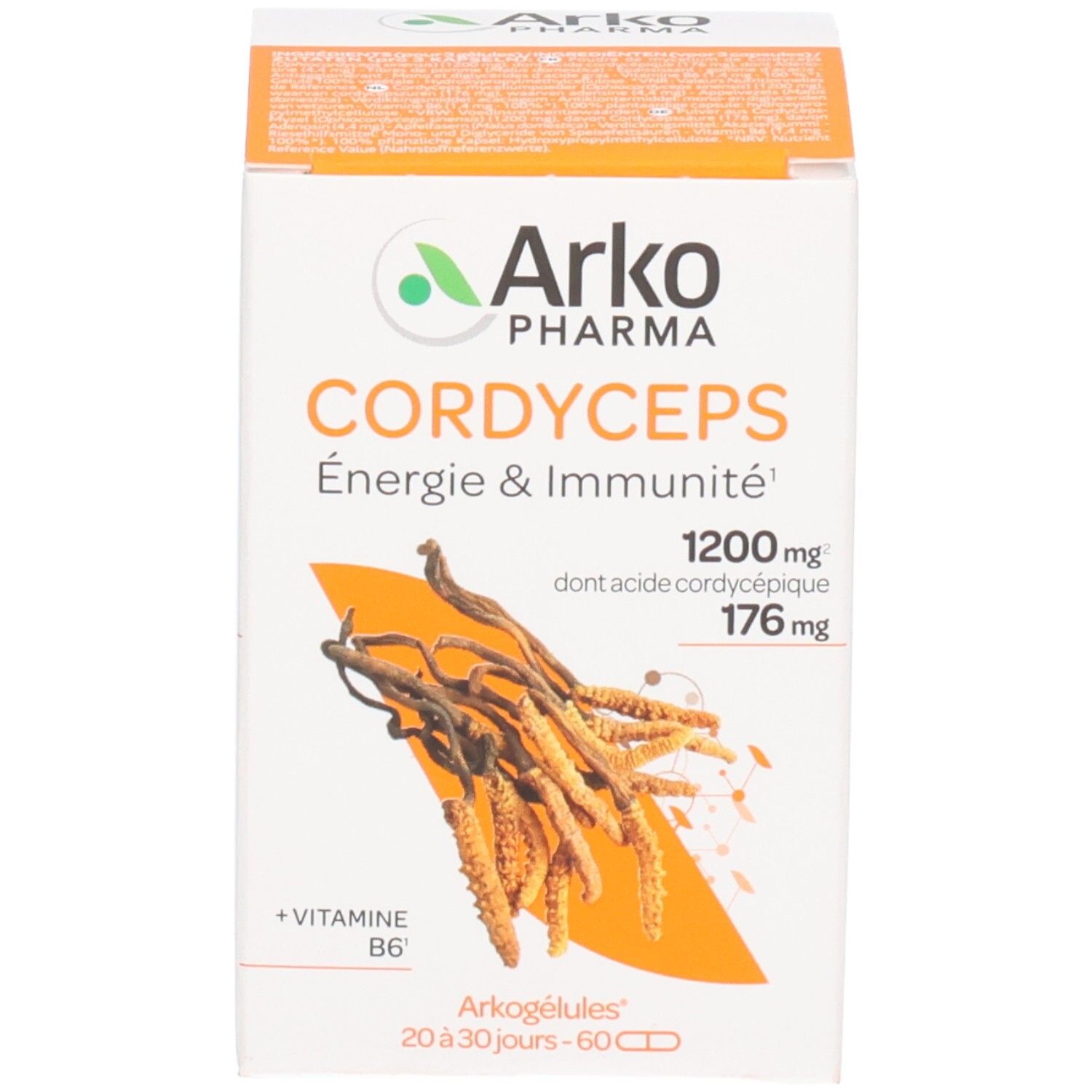 Boîte de pilules Arkogélules Cordyceps, 60 gélules, Énergie & Immunité.