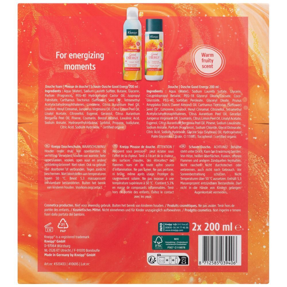Gel douche Kneipp Good Energy parfum orange et bergamote.