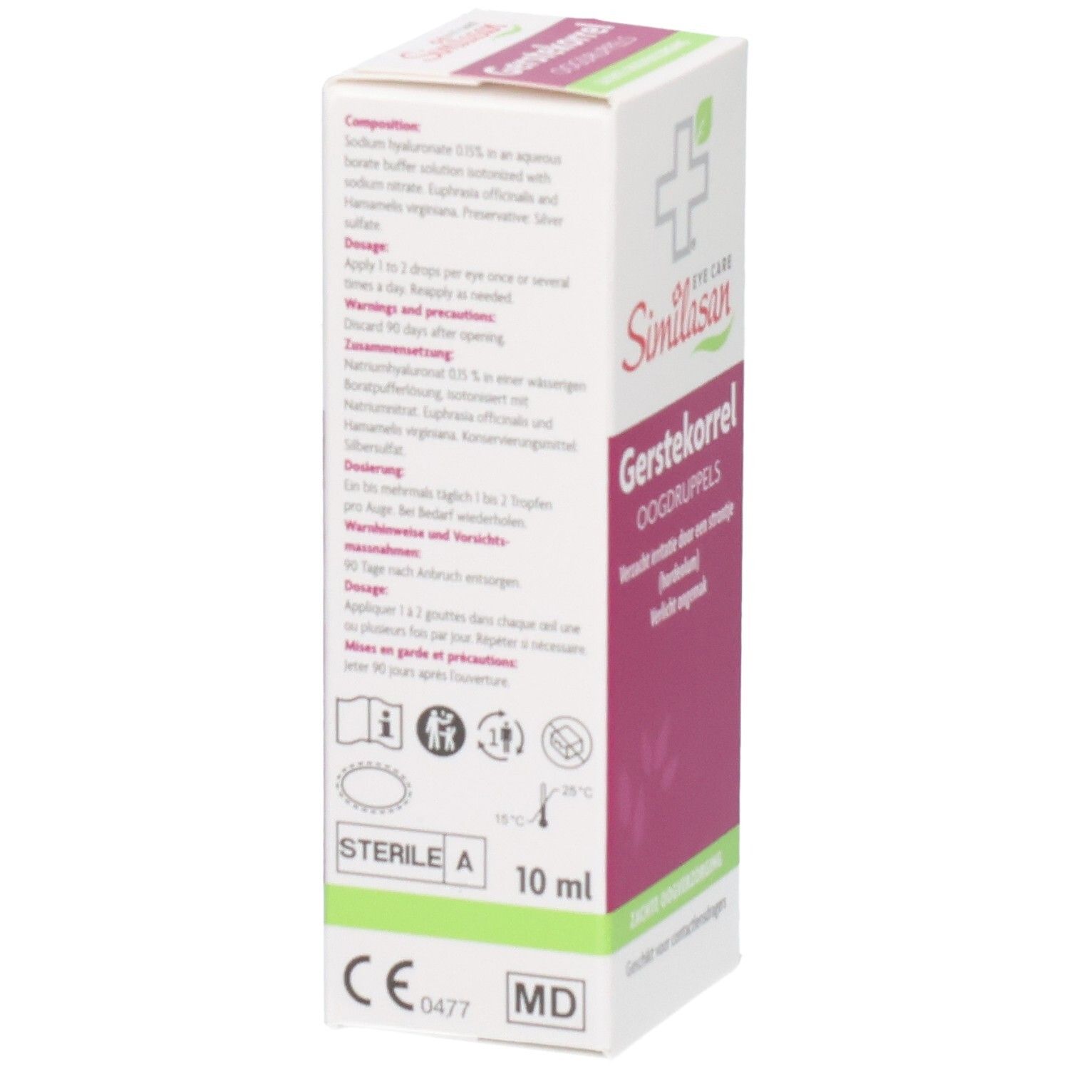 Similasan Gerstekorrel Oogdruppels, voorkant, 10 ml.