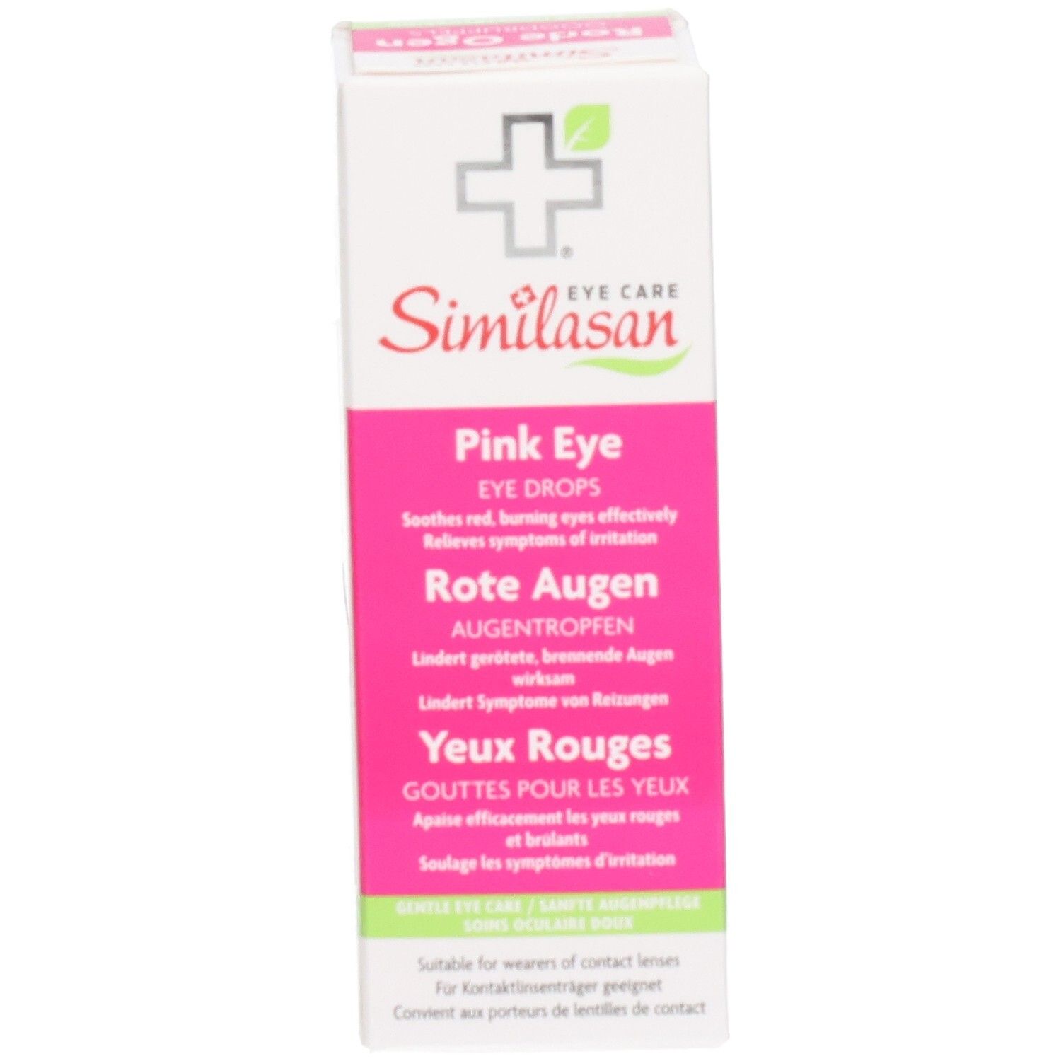 Similasan Pink Eye Oogdruppels verpakking. Verlicht roodheid en irritatie. 10ml.