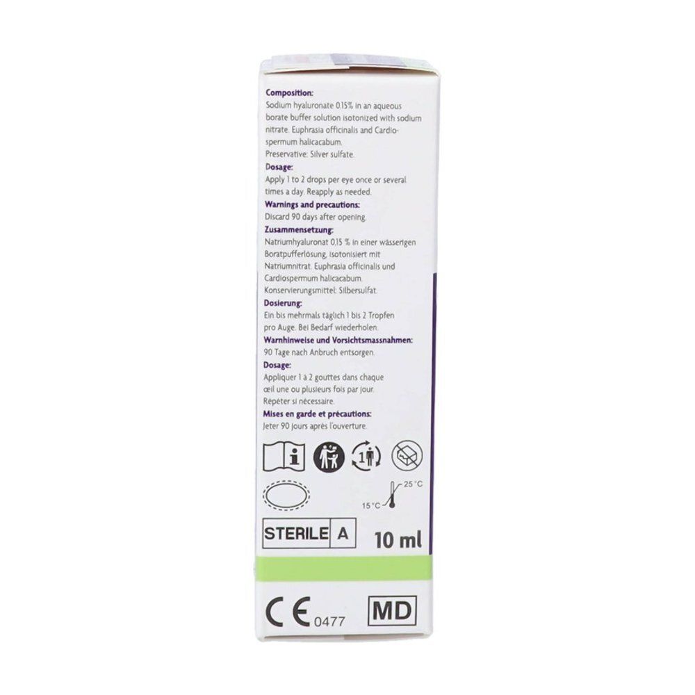 Similasan Hooikoorts oogdruppels verpakking met gebruiksaanwijzing, 10ml.
