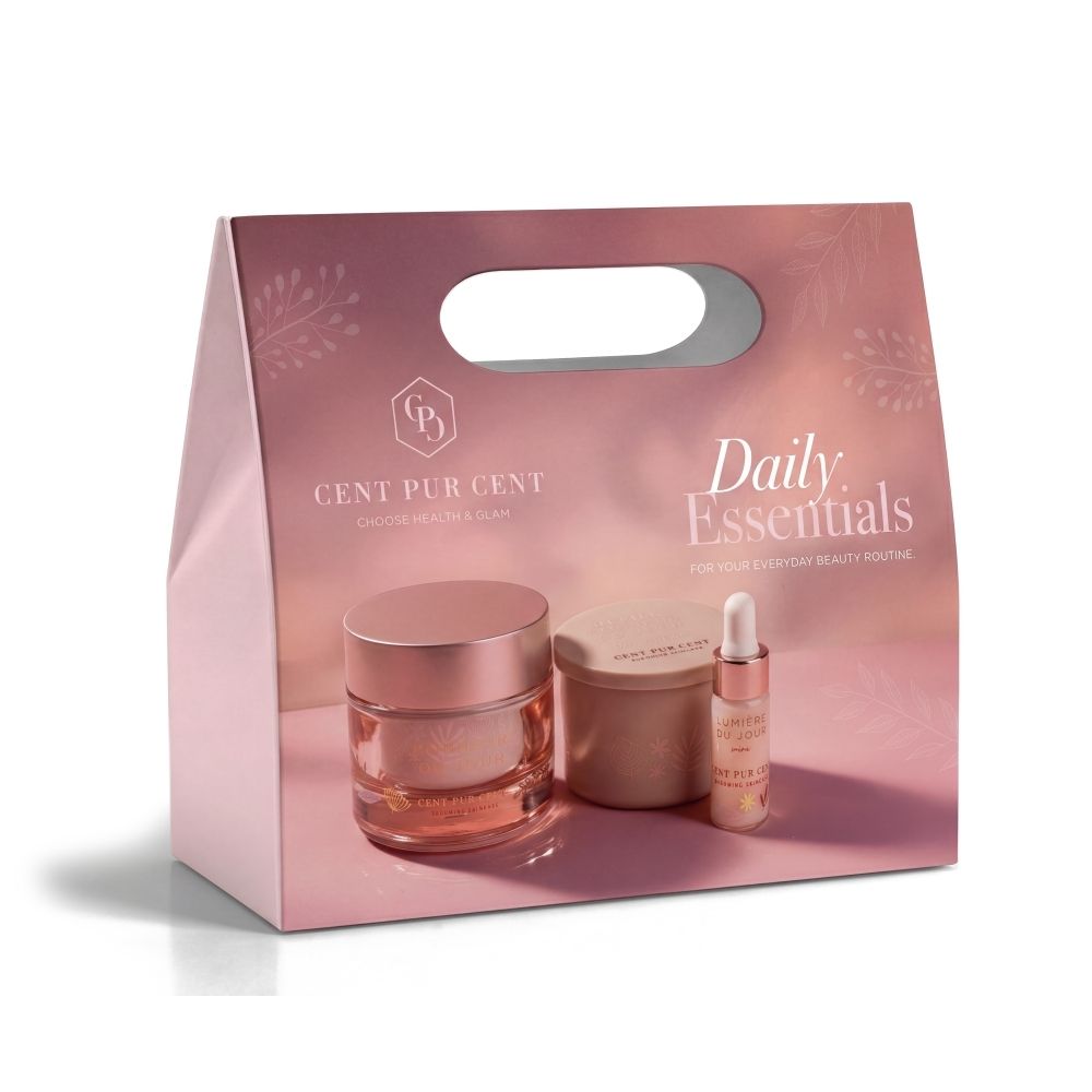 Cent Pur Cent Daily Essentials geschenkdoos met pot, doos en serum.