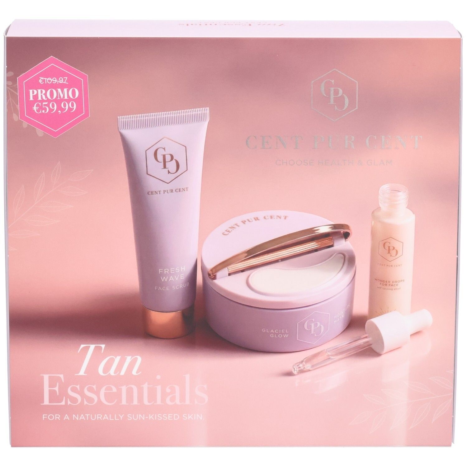 Set Cent Pur Cent Tan Essentials avec masque, sérum et nettoyant visage.