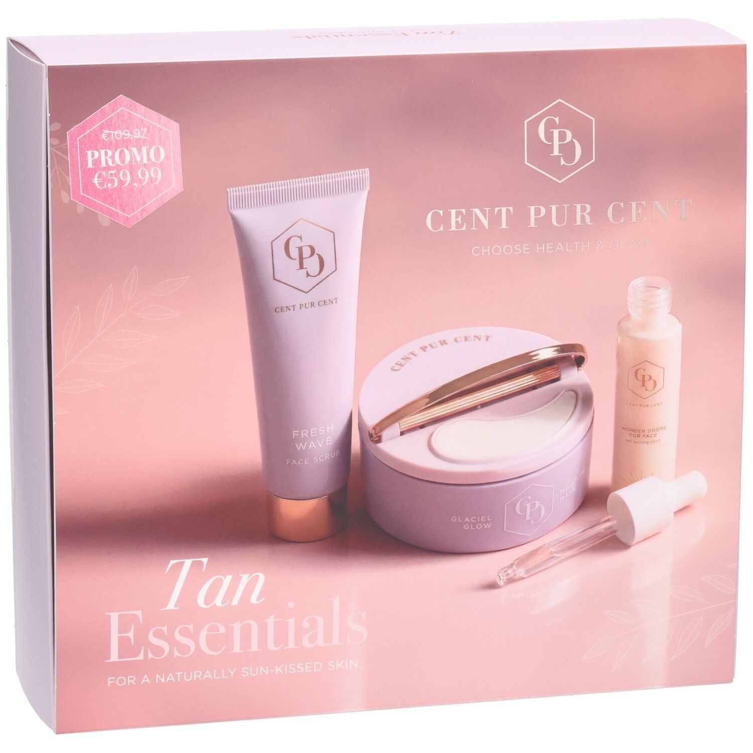 Set Cent Pur Cent Tan Essentials avec masque, sérum et nettoyant visage.