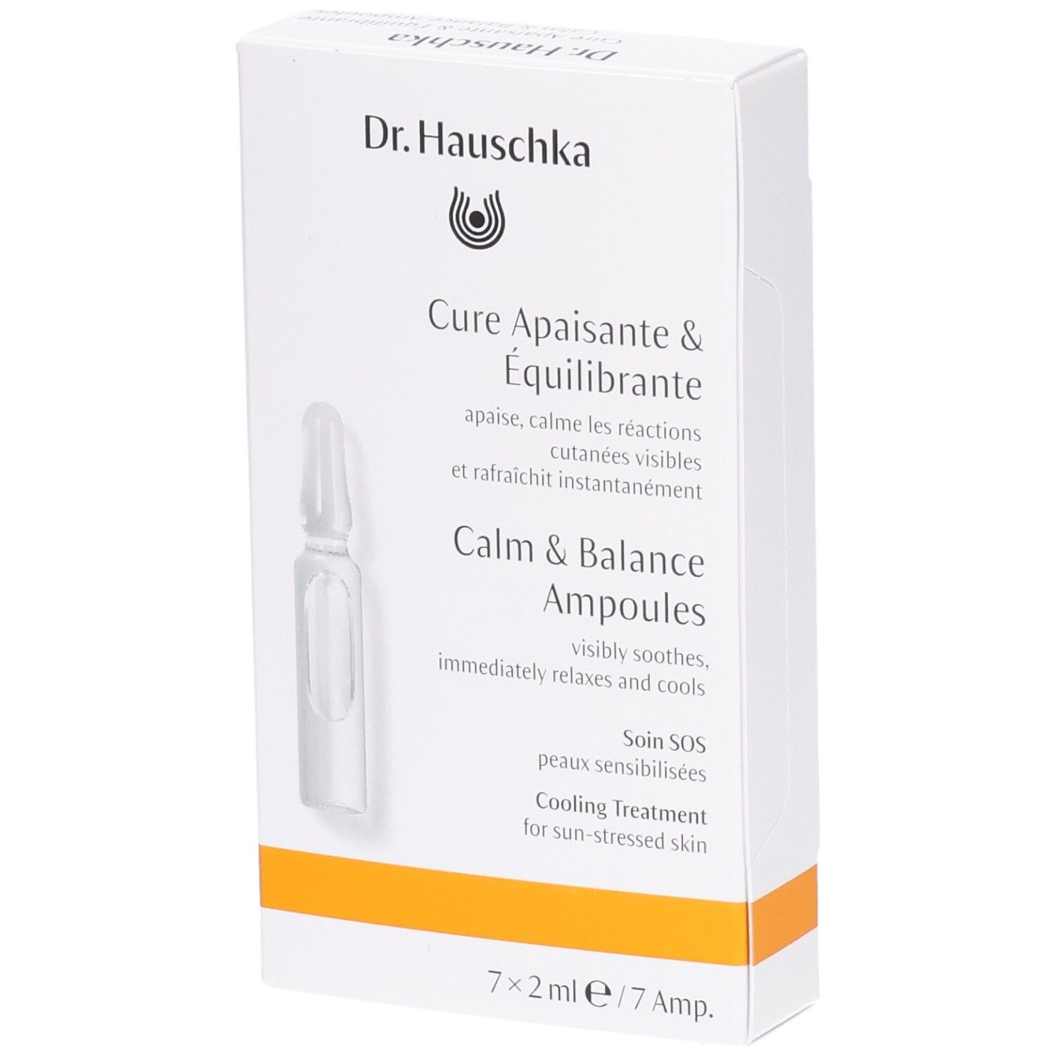 Dr. Hauschka Calm & Balance Ampoules. Boîte avec une ampoule en verre. 7x2ml.
