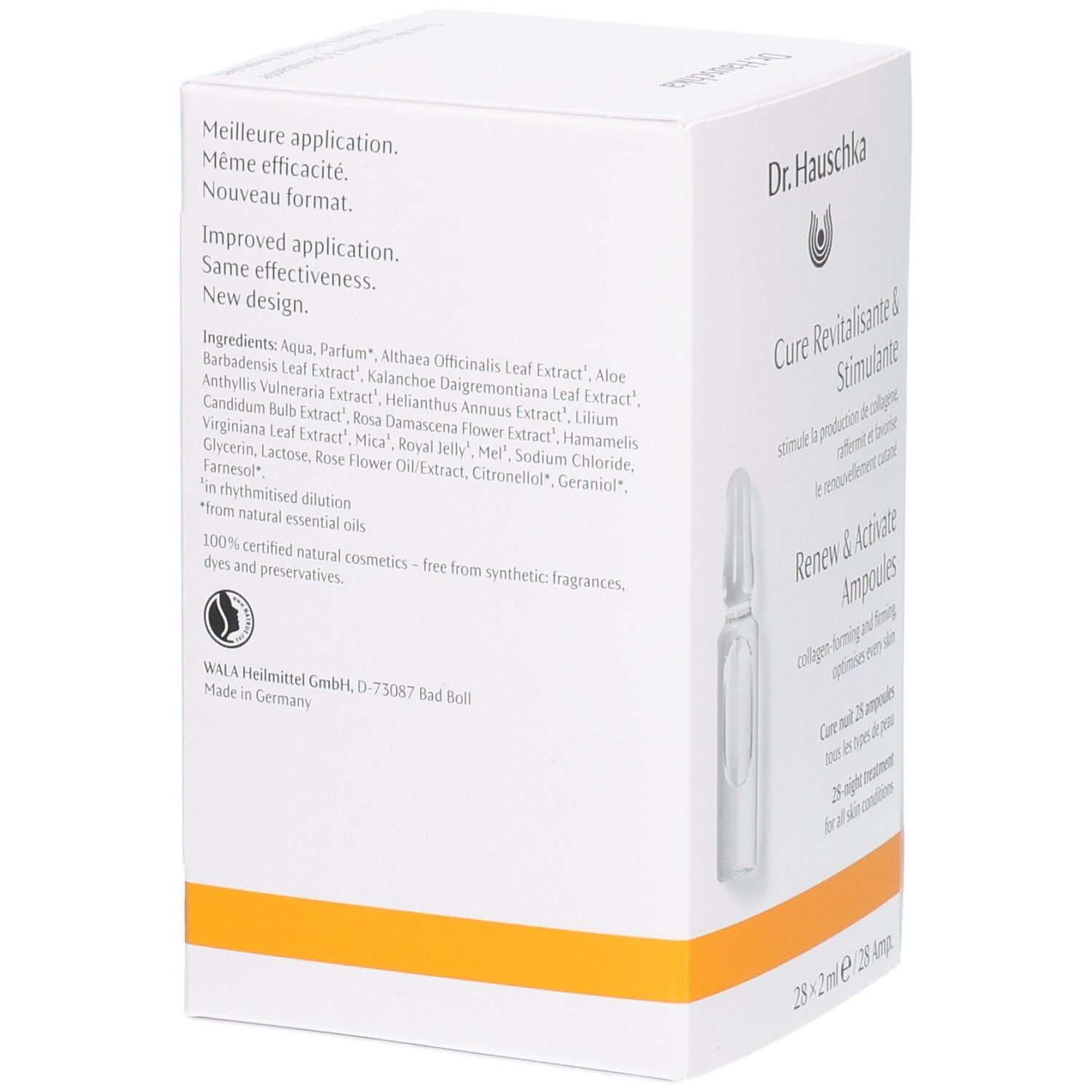 Dr. Hauschka Renew & Activate Ampoules: Dos avec ingrédients et certifications. 28x2ml.