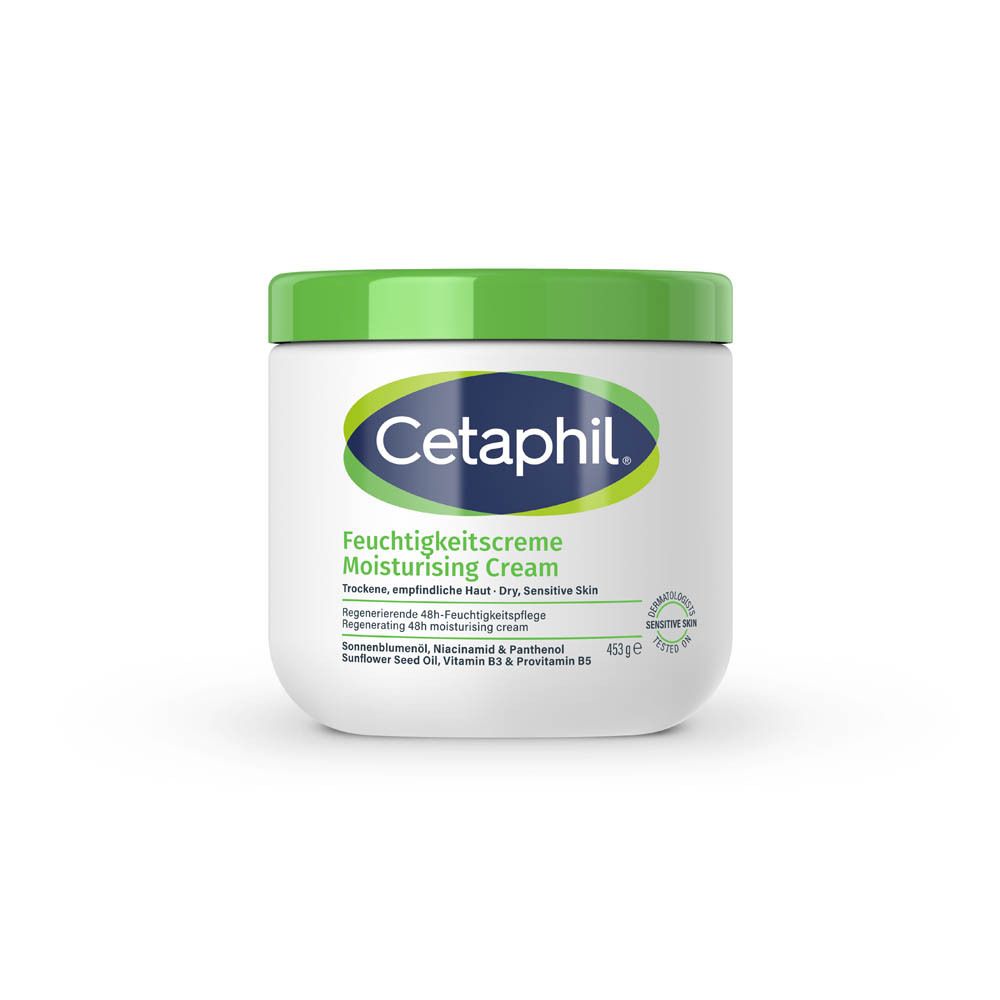 Cetaphil vochtinbrengende crème pot met informatie in het Frans.