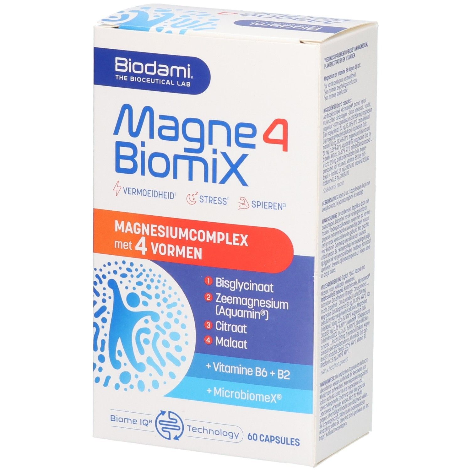 Biodami Magne4 BiomiX Capsules: Complexe de magnésium à 4 formes, Vitamine B6+B2, 60 gélules.